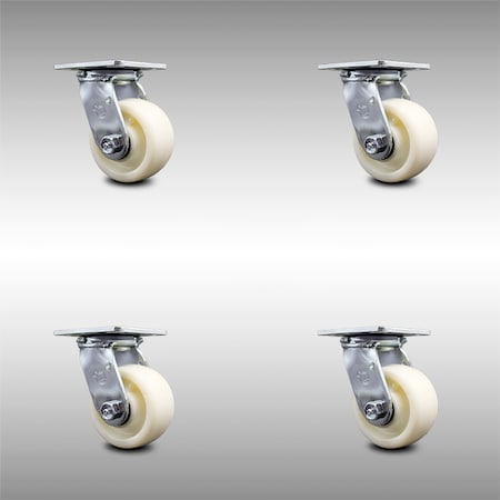 Service Caster 4 Inch Stainless Steel Nylon Wheel Swivel Caster Set with Roller Bearings SCC SCC-SS30S420-NYR-4